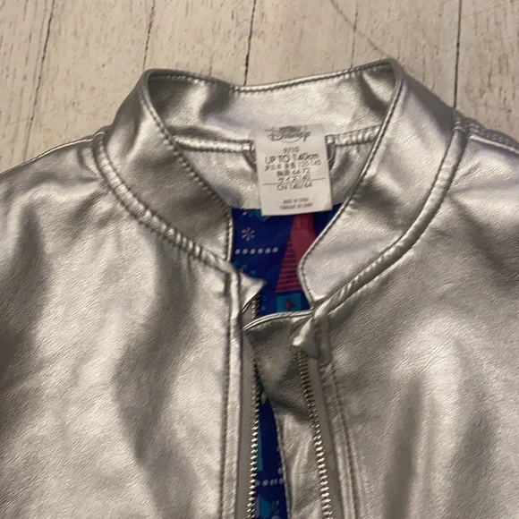 Disney Frozen faux leather silver metallic Jacket rhinestone embe…
